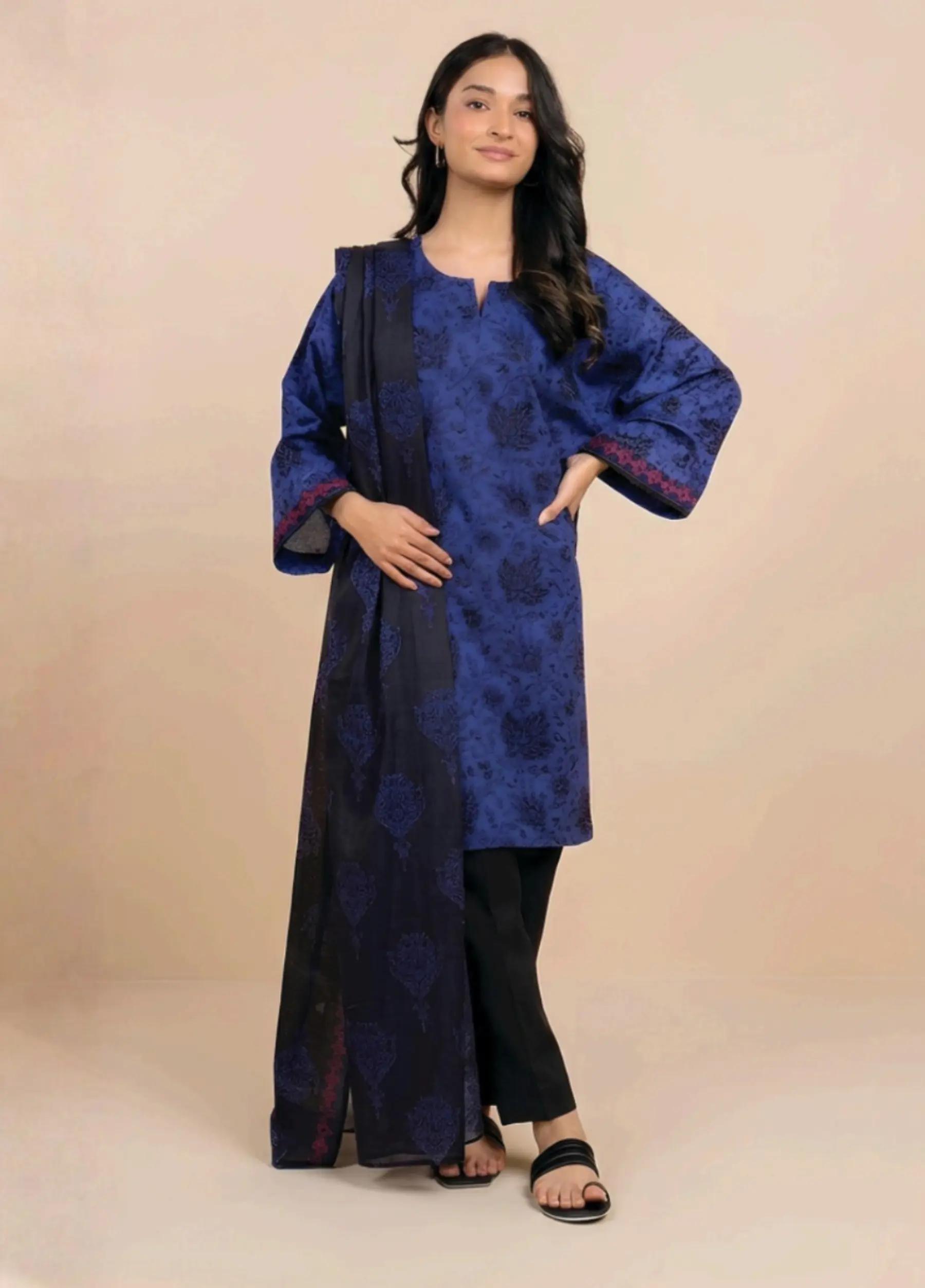 Alkaram Summer 26 Lawn Collection 3 Pc Suit Article MSB26-23-Blue