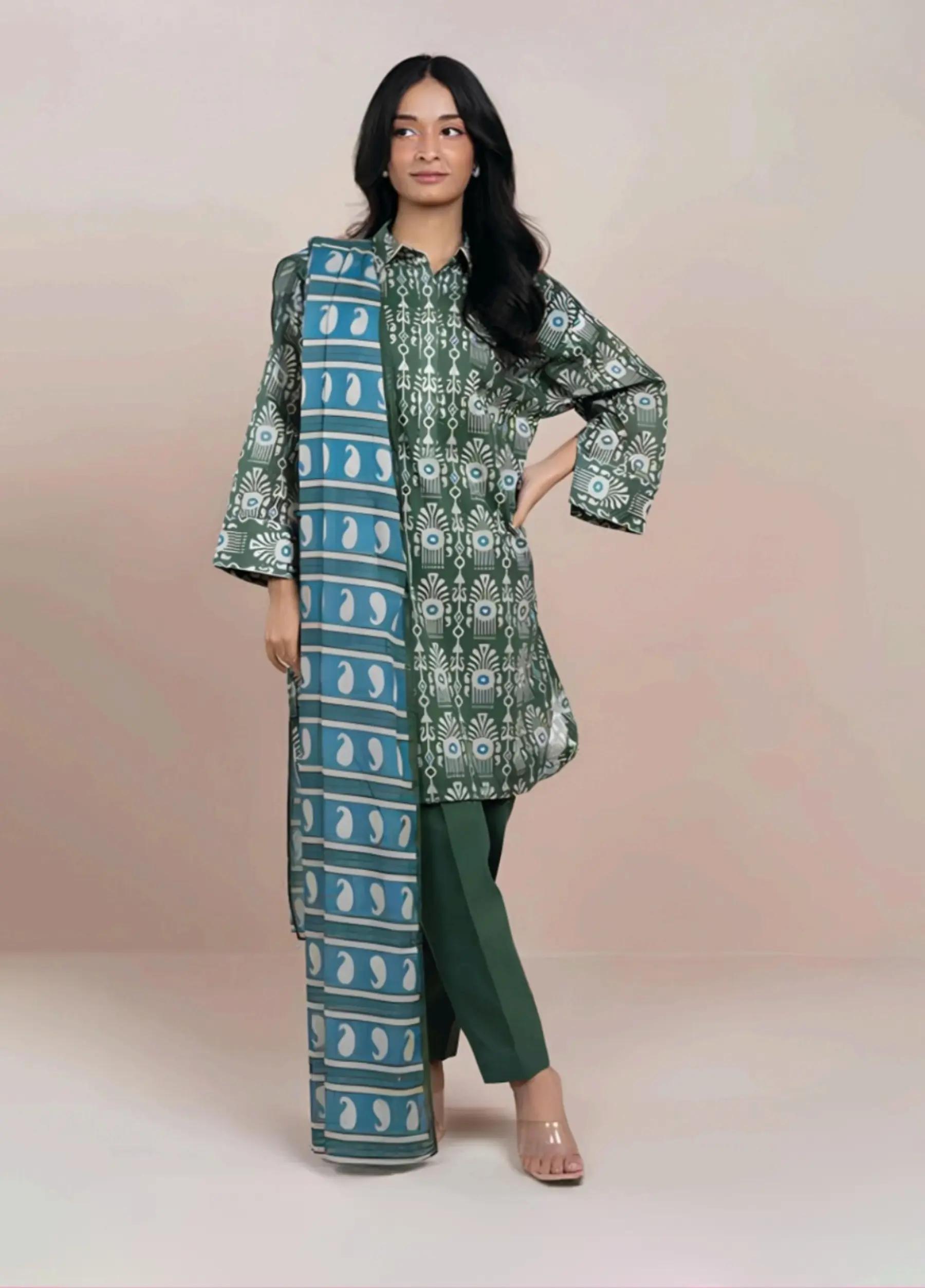 Alkaram Summer 26 Lawn Collection 3 Pc Suit Article MSB26-51-Green