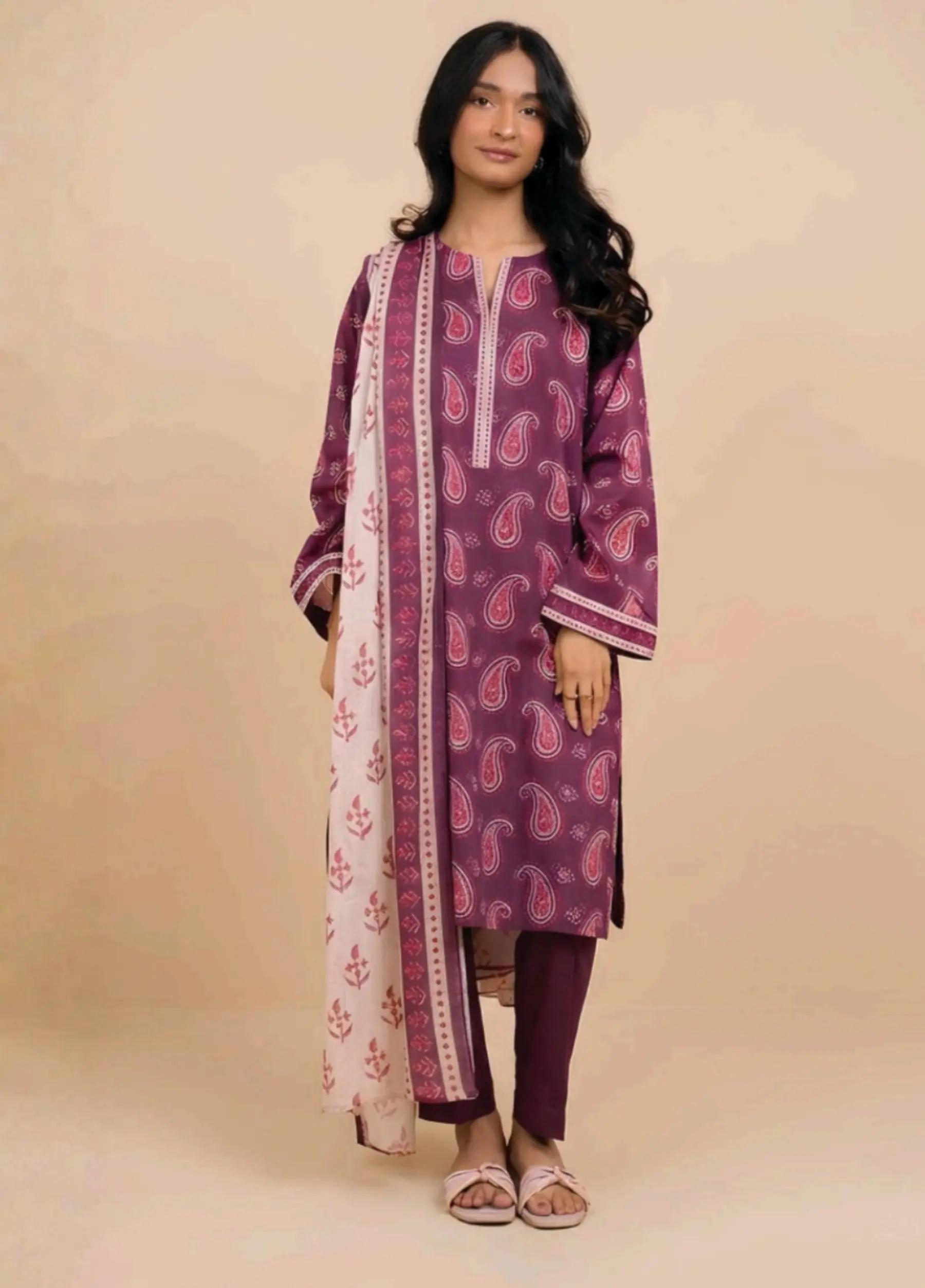 Alkaram Summer 26 Lawn Collection 3 Pc Suit Article MSB26-49-Magenta