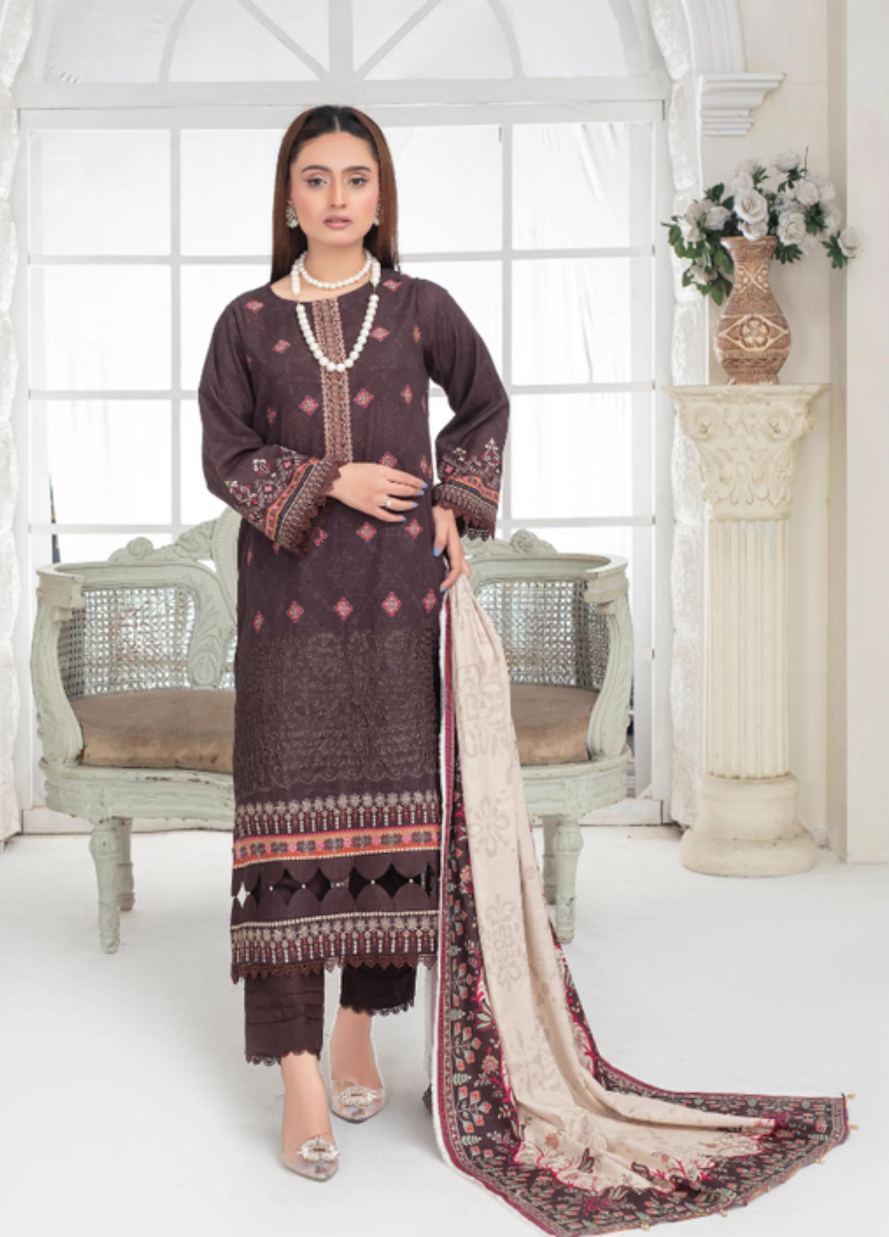 Noor Jahan by Feeroza Unstitched Khaddar Print 3 Piece Suits D-1