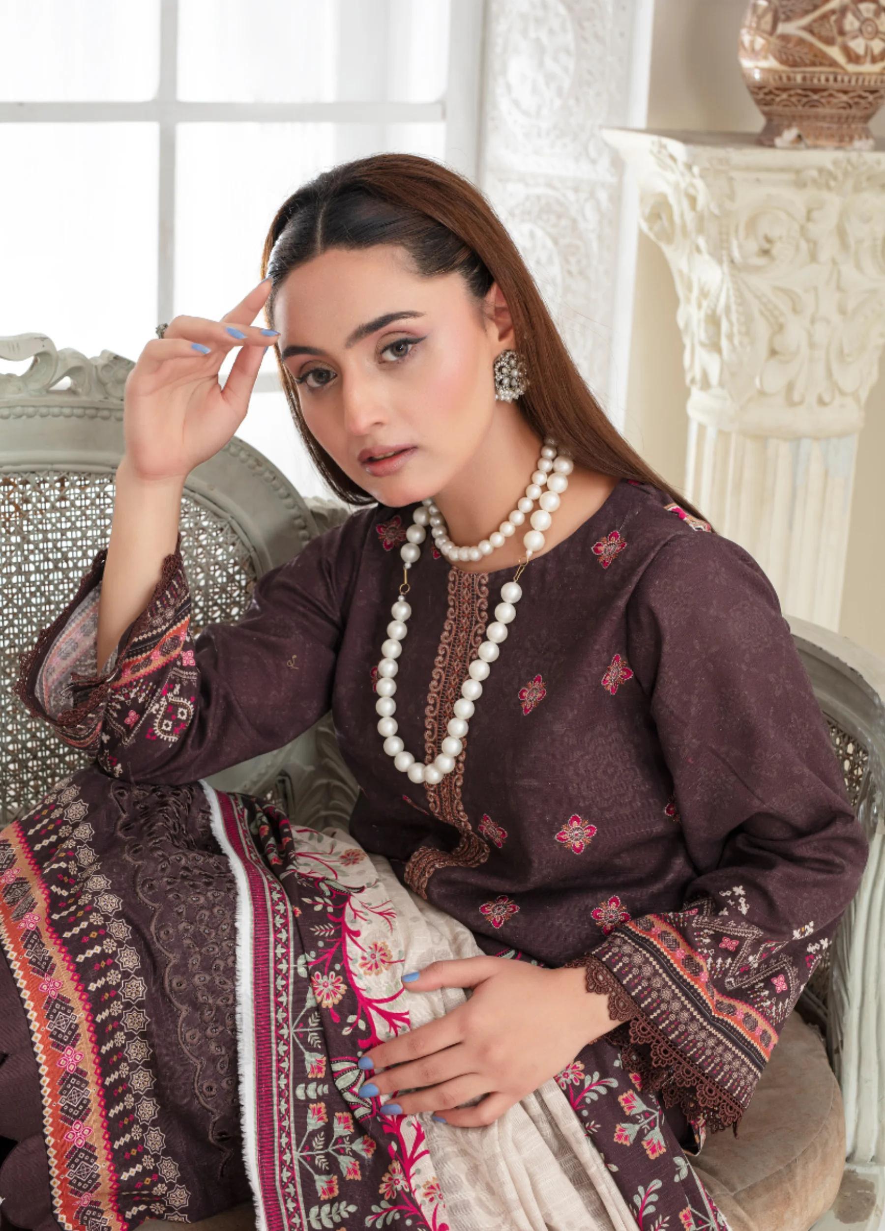 Noor Jahan by Feeroza Unstitched Khaddar Print 3 Piece Suits D-1 - alternate view