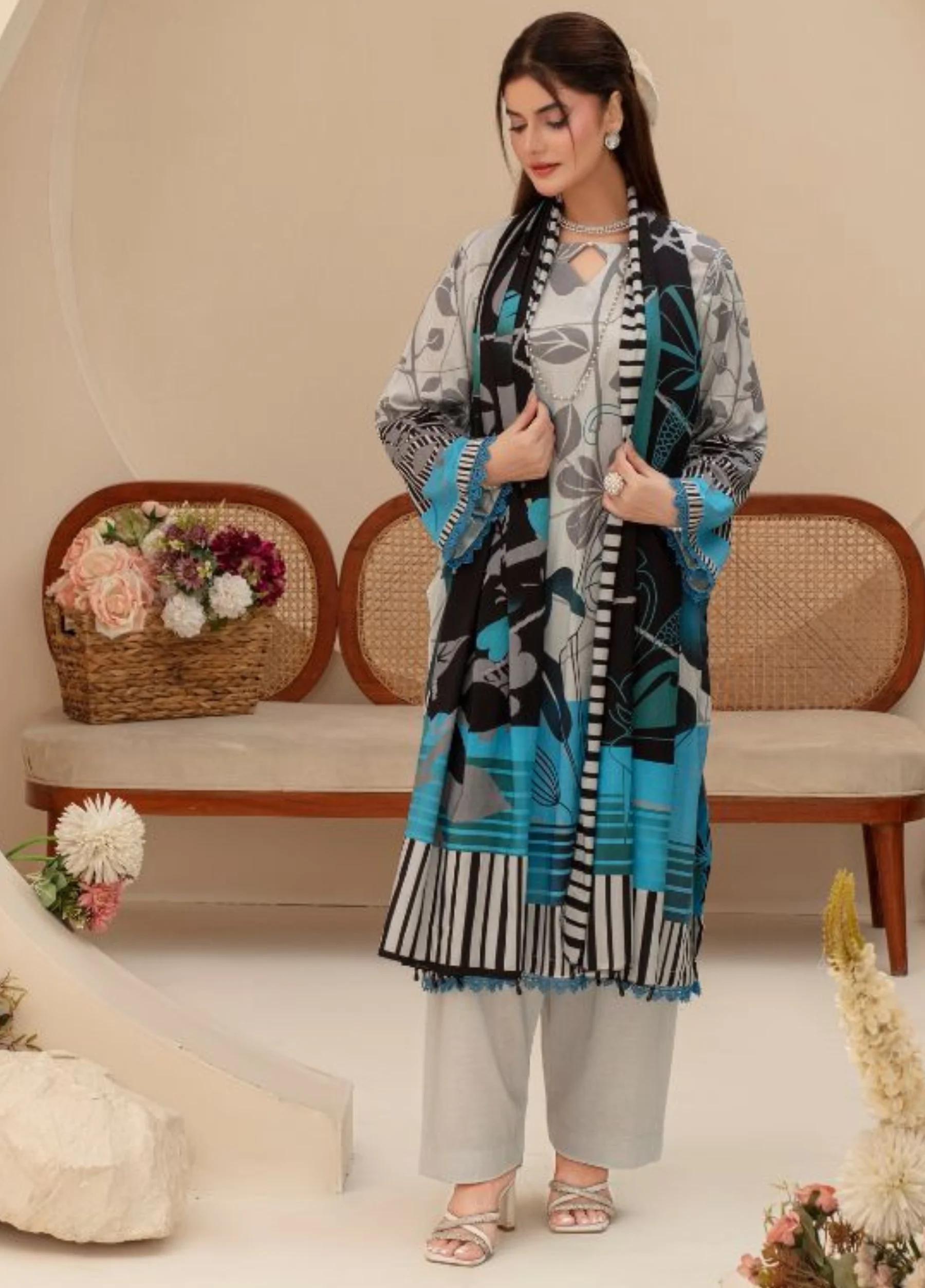 FABIHA by Feroza Unstitched Linen Print 3 Piece Suits Volume:01 Design:10